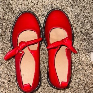 Red Mary Jane Shoes with Bow Detail